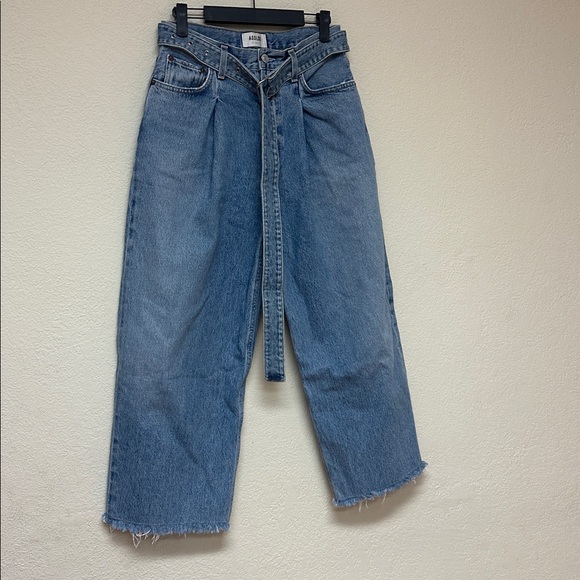 Agolde womans belted Blue Boyfriend wide leg Capri Jeans size 27 - Picture 3 of 7